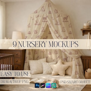 Paquete de maquetas de patrones de superficie neutros para guardería: diseño de telas, Photoshop, Procreate, PNG, Canva