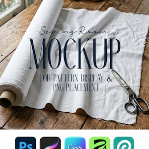 Rustic Sewing Studio Fabric Roll Mockup: PSD PNG for Pattern Designers