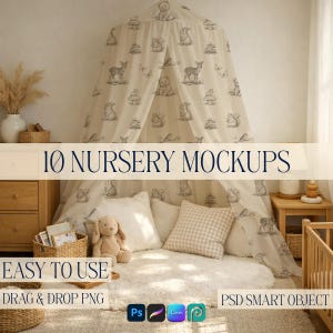 Neutral Nursery Surface Pattern Mockup Bundle | Baby Room Fabric & Decor photoshop, procreate, smart object and PNG for Canva