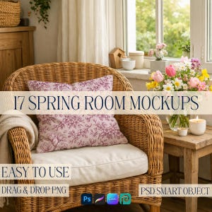 17 Spring House Mockup Bundle, Textile Surface Pattern Design Display, Room Mockup with Photoshop Smart Object, procreate, png for Canva