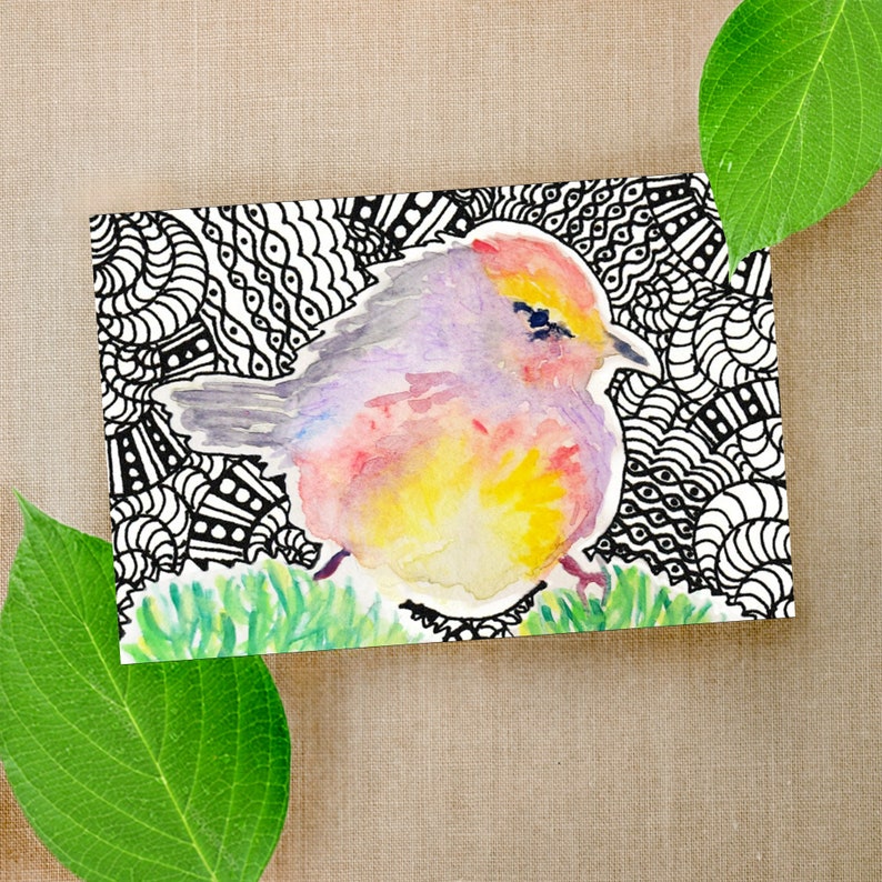 acrylic Robin pen Chicks Bluebird Illustrated Original Art Watercolor Owl Birds Collection Borderless Postcard Set of 4