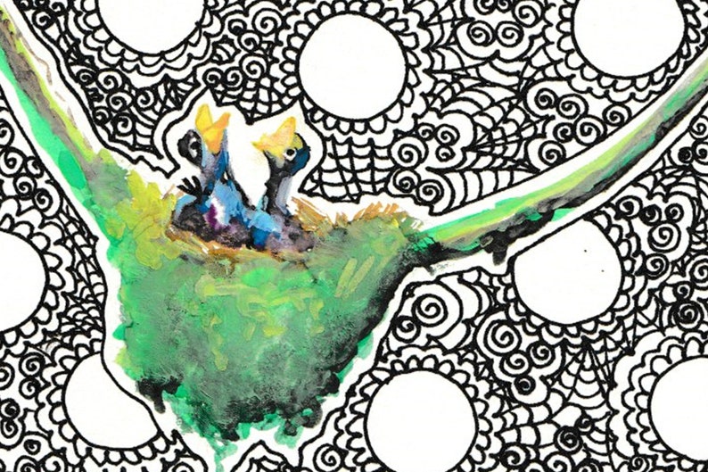acrylic Robin pen Chicks Bluebird Illustrated Original Art Watercolor Owl Birds Collection Borderless Postcard Set of 4