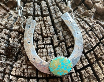 NEW Bigger Horseshoe Sterling Silver Necklace - Kingman (Arizona) matrix turquoise