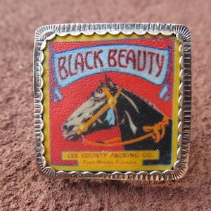 Black Beauty Cocktail Ring Sterling Silver and Shrinky Dink Shrink Plastic Horse Equestrian Jewelry