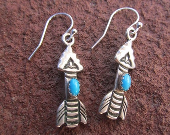 Little Arrow Earrings - Sterling Silver and American Turquoise - vibrant blue