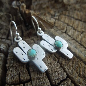 Fat Little Cactus Sterling Silver American Turquoise Earrings Handmade Saguaro Cactus Arizona New Mexico Southwest image 3