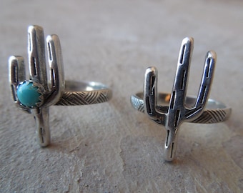 Little Cactus Sterling Silver Turquoise Ring Handmade Saguaro Cactus Arizona New Mexico Southwest Ring