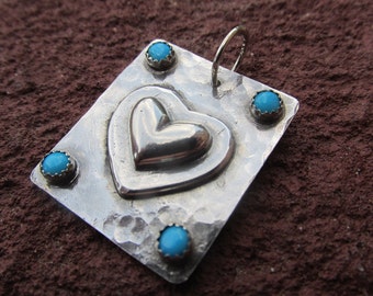 Southwestern Sterling Silver Heart Sleeping Beauty Turquoise Pendant Charm Cowgirl Western Necklace