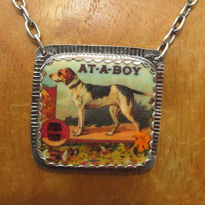 Atta Boy Dog Necklace Sterling Silver and Shrink Plastic Equestrian Beagle Hound Jewelry