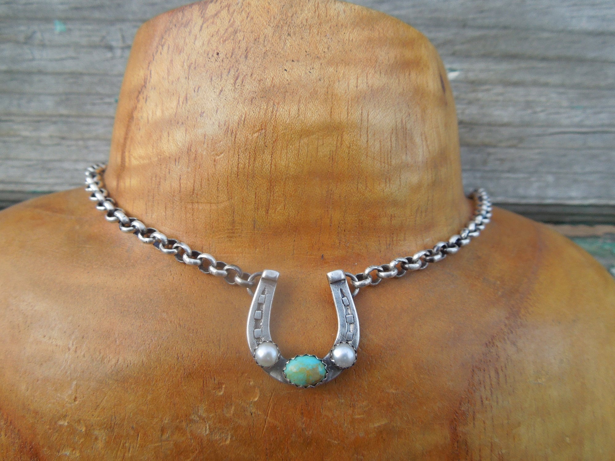 NEW Horseshoe Sterling Silver Necklace Turquoise and Pearl Etsy