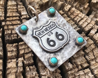 Route 66 Pendant - New Mexico Sterling Silver and Kingman (Arizona, US) Turquoise handcrafted Charm Cowgirl Western