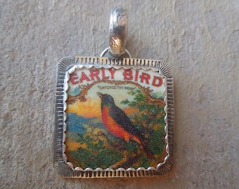 Early Bird Pendant Sterling Silver and Shrink Plastic Handmade Artisan Cowgirl Jewelry