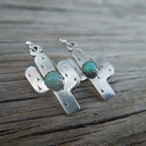 Fat Little Cactus Sterling Silver American Turquoise Earrings Handmade Saguaro Cactus Arizona New Mexico Southwest image 4