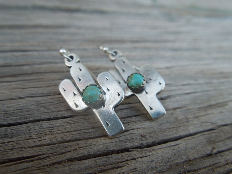 Fat Little Cactus Sterling Silver American Turquoise Earrings Handmade Saguaro Cactus Arizona New Mexico Southwest image 4