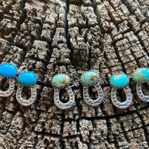 Little Mini Sterling Horseshoe Earrings with Kingman Arizona American Turquoise Stud Post Horse Shoe earrings image 1