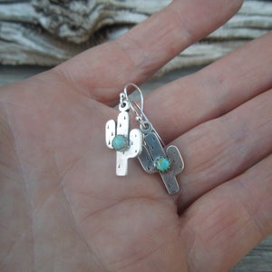 Fat Little Cactus Sterling Silver American Turquoise Earrings Handmade Saguaro Cactus Arizona New Mexico Southwest image 2