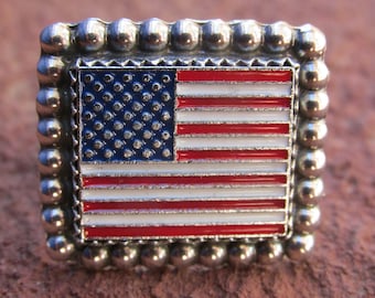 Sterling Silver American Flag Ring Cowgirl Southwestern Jewelry Patriotic
