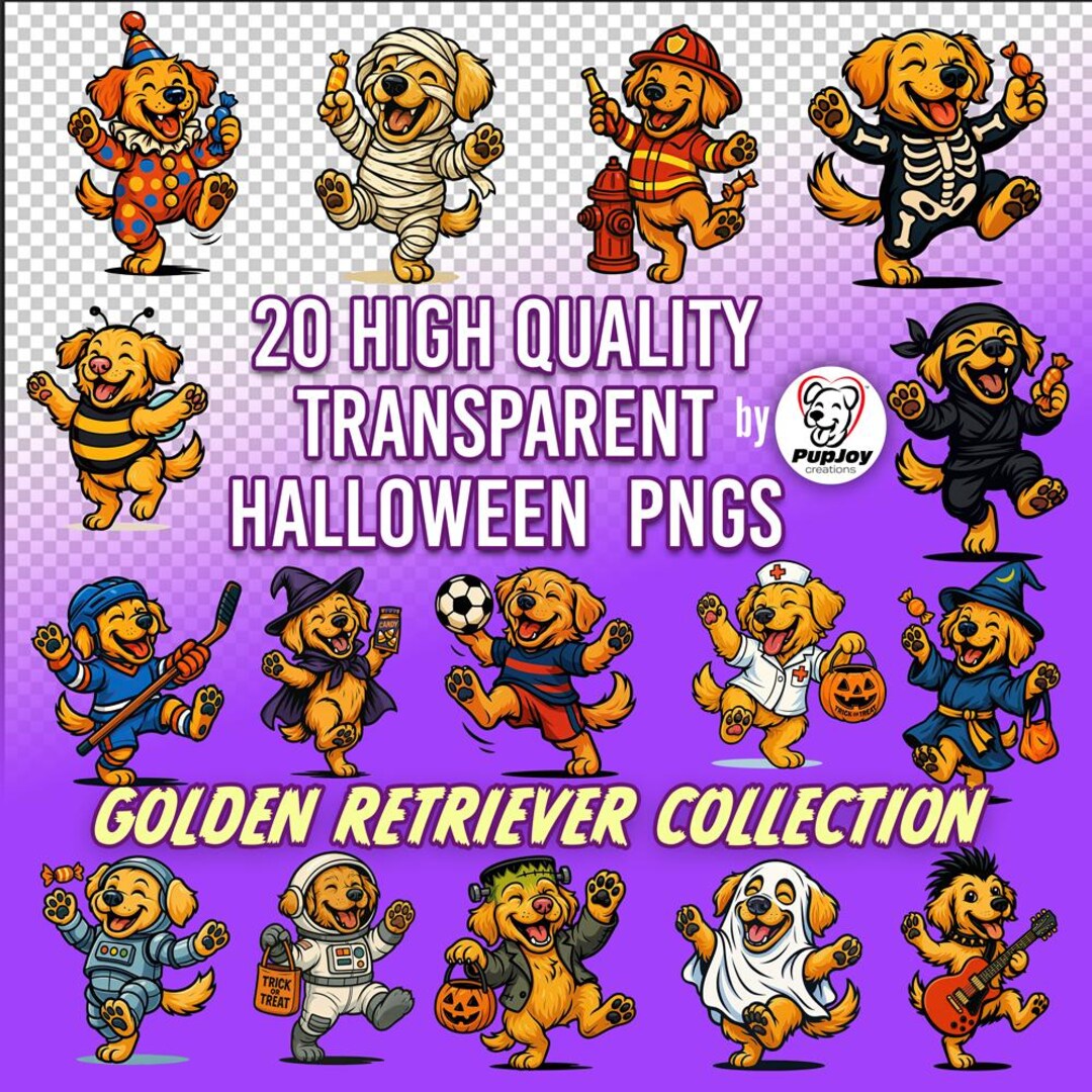 Golden Retriever Puppy Halloween Clipart: 20 PNG Digital Art - Etsy