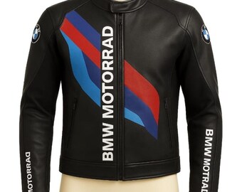 Men BMW Motorrad Heritage Twin Stripes Leather Motorcycle Jacket