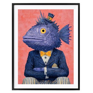 Fish in a Suit Art Print, Surrealist Nautical Poster, Dapper Animal Wall Art Decor
