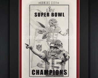 Kansas City Chiefs Super Bowl 16 x 20 Framed Pencil Drawing