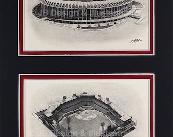 St. Louis Cardinals Stadiums 8.5 x 18.75 Matted Pencil Drawing