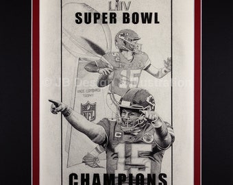 Kansas City Chiefs Super Bowl 16 x 20 Matted Pencil Drawing