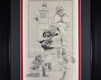 Yadier and Wainwright 16 x 20 Framed Pencil Drawing