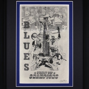 St. Louis Blues Stanley Cup 11 x 14 Framed Pencil Drawing image 1