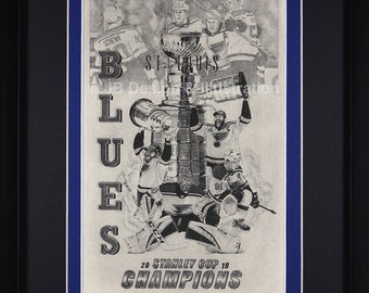 St. Louis Blues Stanley Cup 11 x 14 Framed Pencil Drawing