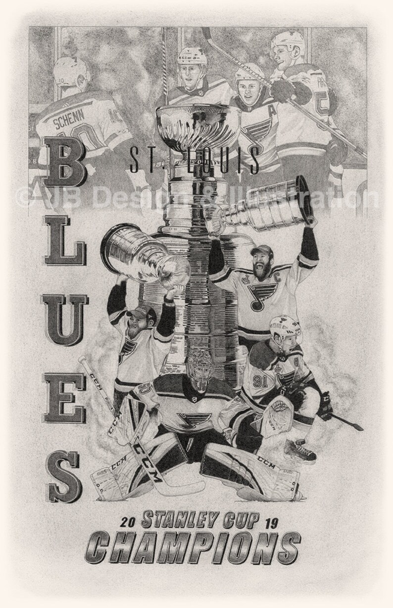 St. Louis Blues Stanley Cup 11 x 14 Framed Pencil Drawing image 2