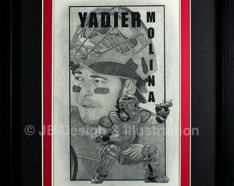 Yadier Molina 11 x 14 Framed Pencil Drawing