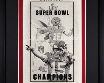 Dibujo a lápiz enmarcado de los Kansas City Chiefs del Super Bowl, 11 x 14