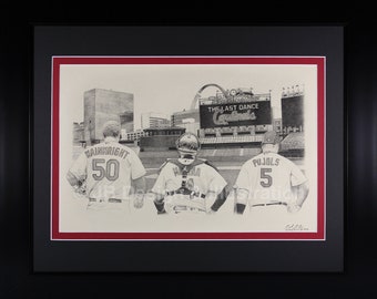 Yadier Wainwright Pujols Trio 16 x 20 Framed Pencil Drawing