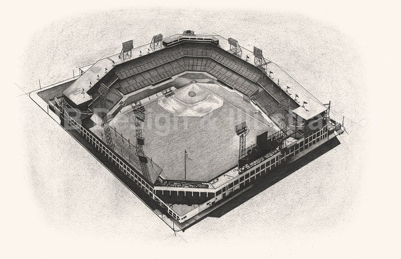 Sportsman's Park 14 x 11 Matted Pencil Drawing image 2