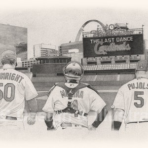 Yadier Wainwright Pujols Trio 16 x 20 Matted Pencil Drawing image 2