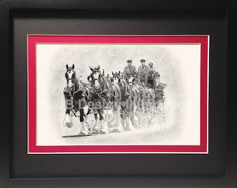 Budweiser Clydesdales 14 x 11 Framed Pencil Drawing