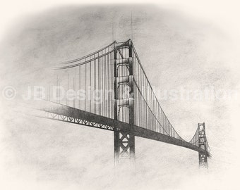 Golden Gate Bridge 11 x17 Pencil Drawing