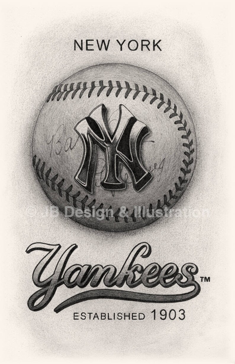 New York Yankees 11 x 14 Framed Pencil Drawing