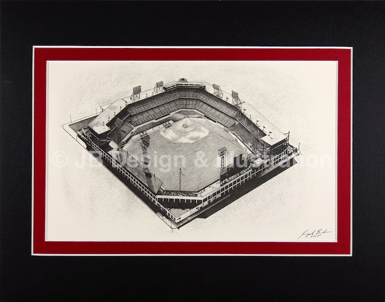 Sportsman's Park 14 x 11 Matted Pencil Drawing image 1