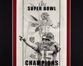 Kansas City Chiefs Super Bowl 11 x 14 Matted Pencil Drawing