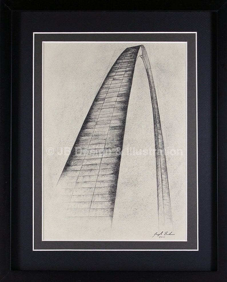 St Louis Arch 11 x 14 Framed Pencil Drawing