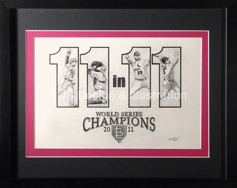 Cardinals World Series 11 in 11 14 x 11 Framed Pencil Drawing