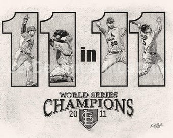 Cardinals 2011 World Series Champions 11 x 7.1 Pencil Drawing
