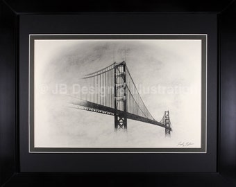 Golden Gate Bridge 16 x 20 Framed Pencil Drawing