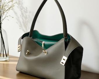 Cowhide Leather Tote Bag: Large Capacity Shoulder Purse
