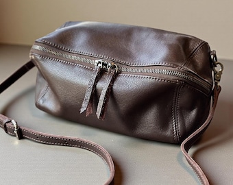 Bolsa Transversal em Couro Genuíno: Bolsa de Ombro Retrô em Couro Macio de Vaca, Bolsa Versátil