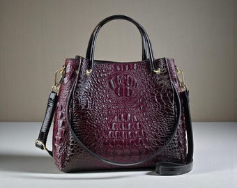 Genuine Leather Crocodile Print Tote Bag : Fashion Retro Shoulder , Messenger Handbag