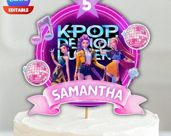 Editable Kpop Demon Hunters Cake Topper, Huntrix Kpop Birthday Toppers, Huntrix Party Decoration, Canva Template