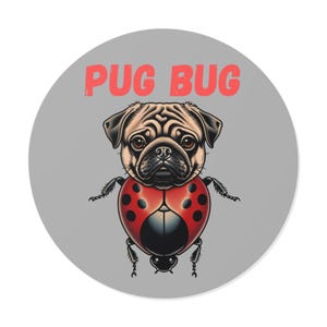 Pug Bug Vinyl Stickers - Cute Dog Decor, Pet Lover Gifts, Fun Car Decals, Kid-Friendly Stickers, Dog Stickers, Silly Stickers